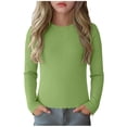 thumbnail image 1 of yillto Kid Girls Long Sleeve Tops Ribbed Knit Lightweight Tees Round Neck Slim Solid Color Layered Undershirts, 1 of 7