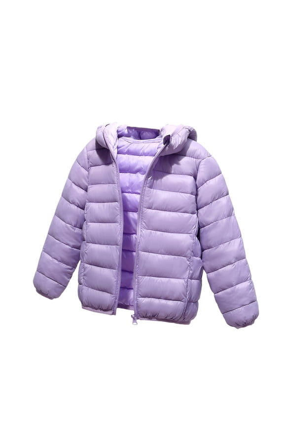 Kid Puffer Jacket for Boys Girls Winter Lightweight Full Zipper Long Sleeve Hooded Jacket Trendy Toddler Kids Coat