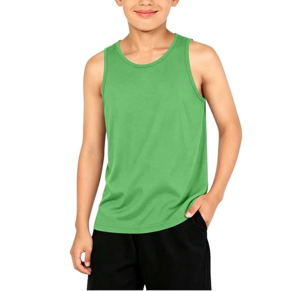 yillto Kid's Cotton Sleeveless Tank Tops Round Neck Solid Color Top Lounge Sports Breathable Undershirt Clothes