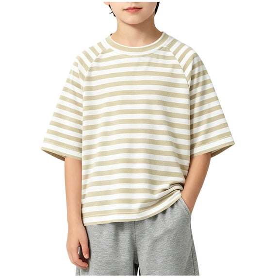yillto Kid's Striped Short Sleeve Tshirt Cotton Crew Neck Loose Summer Casual Fashion Shirts for Boys Girls