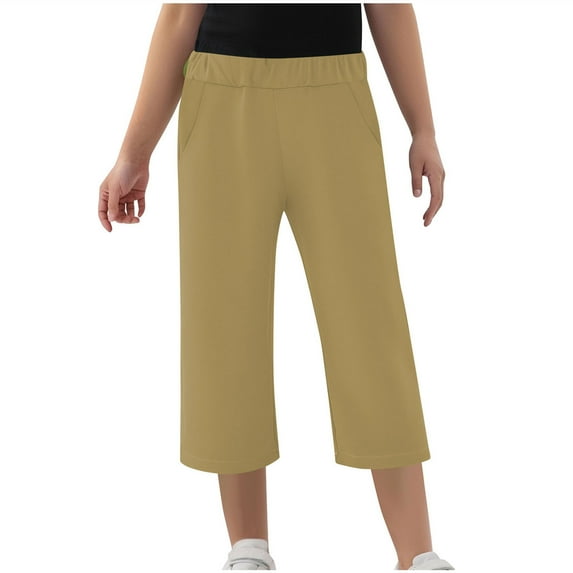 yillto Kids Capri Pants Loose Elastic Waist Straight Leg Cropped Pant Causal Summer Capris with Pockets