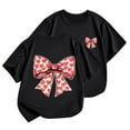 thumbnail image 1 of yillto Kids Girls Bow Tshirts Summer Cotton Short Sleeve Crew Neck Cute Graphic Trendy Tee Shirts Tops, 1 of 4