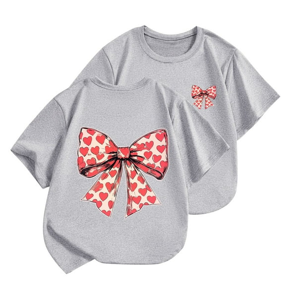yillto Kids Girls Bow Tshirts Summer Cotton Short Sleeve Crew Neck Cute Graphic Trendy Tee Shirts Tops