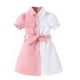thumbnail image 1 of yillto Kids Girls Cotton Dress Formal Short Sleeve V Neck Pleated School Uniform Dresses with Belt, 1 of 6