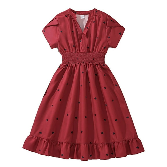 yillto Kids Girls Cotton Dress Summer Puff Short Sleeve V Neck Smocked A Line Flowy Sundresses