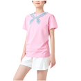 thumbnail image 1 of yillto Kids Girls Shirts Cute Bow Graphic Short Sleeve Round Neck Tee Summer School Uniform Shirt, 1 of 6