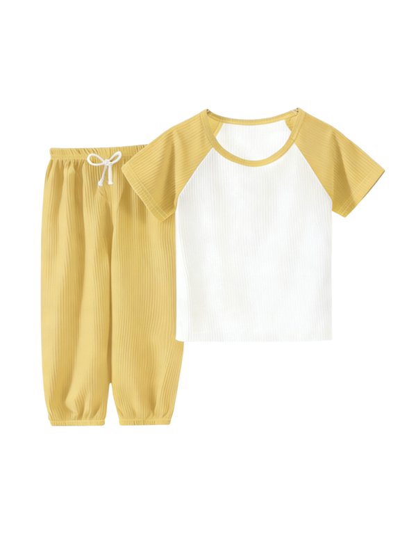 Kids Summer Set 2 Piece Short Sleeve Shirts Tops and Elastic Waist Pants Casual Tracksuits Match Sets