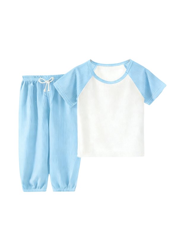 Kids Summer Set 2 Piece Short Sleeve Shirts Tops and Elastic Waist Pants Casual Tracksuits Match Sets