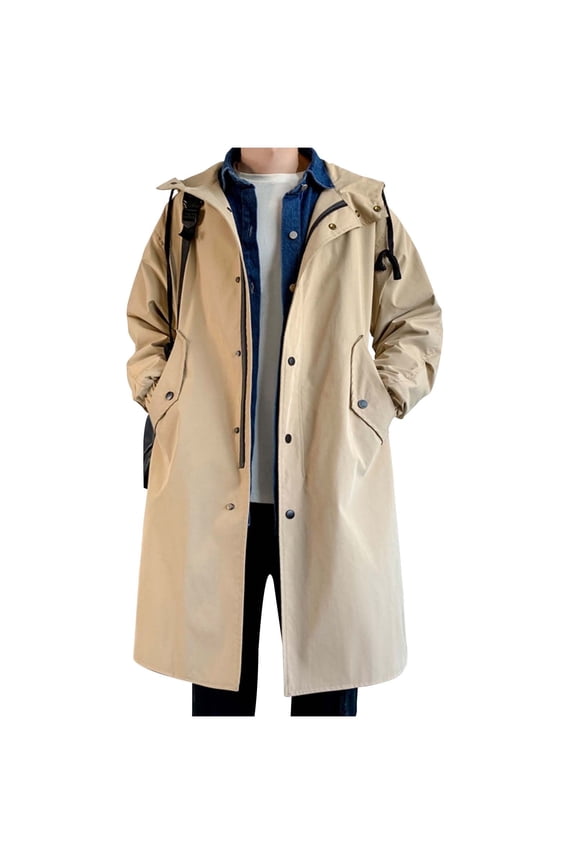 Knee Length Jackets for Men Lightweight Hoodie Zip up Windbreaker Big and Tall Trench Coat with Pockets