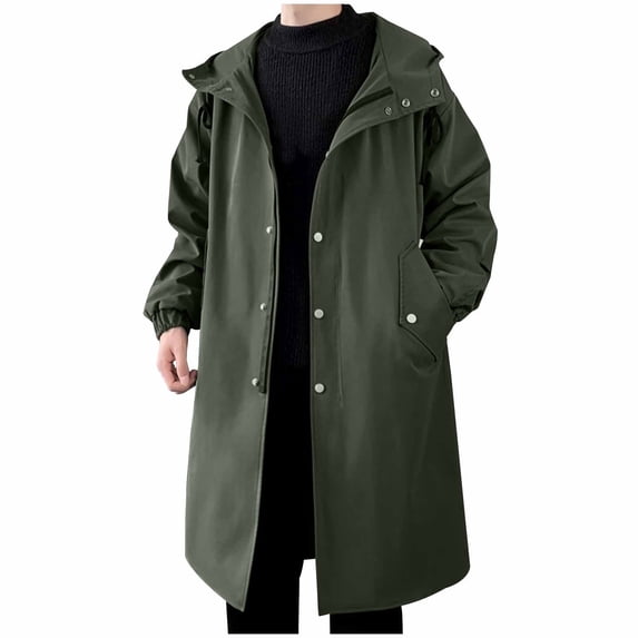yillto Knee Length Jackets for Men Padded Lined Warm Hoodie Zip up Big and Tall Trench Coat with Pockets