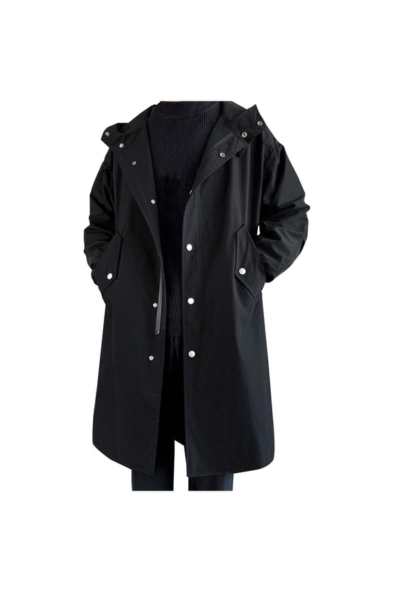 Knee Length Jackets for Men Padded Lined Warm Hoodie Zip up Big and Tall Trench Coat with Pockets