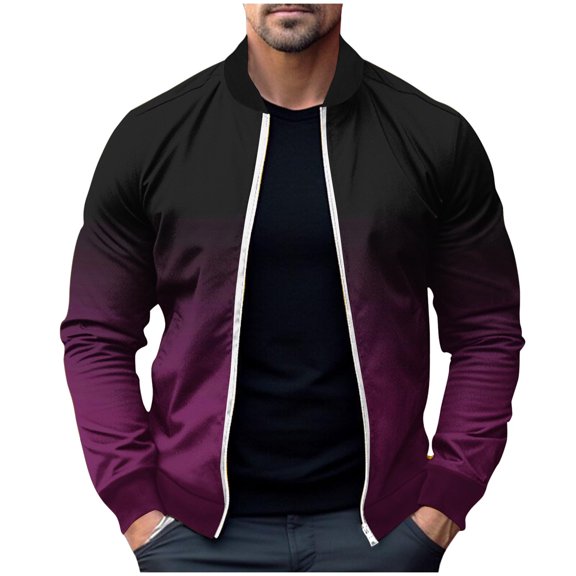 yillto Lightweight Coat for Men Gradient Full Zipper Causal Elastic Waistband Jackets with Pockets