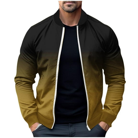 yillto Lightweight Coat for Men Gradient Full Zipper Causal Elastic Waistband Jackets with Pockets