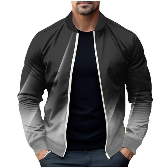 yillto Lightweight Coat for Men Gradient Full Zipper Causal Elastic Waistband Jackets with Pockets