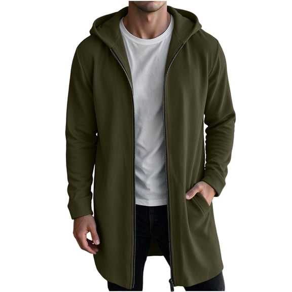 yillto Men Jacket with Hoodie Pockets Full Zip Long Sleeve Fall Winter Outwear Coat