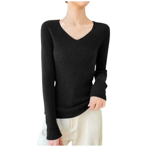 yillto Lightweight Sweaters for Womens Soft Knit Long Sleeve V Neck Sweater Fall Slim Fashion Outfits