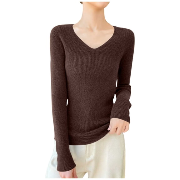 yillto Lightweight Sweaters for Womens Soft Knit Long Sleeve V Neck Sweater Fall Slim Fashion Outfits