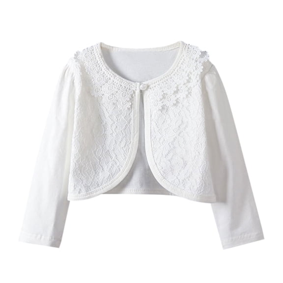 yillto Little Girl Cute Cardigan Round Neck Long Sleeve Lace Button Cardigan Stylish Casual Cardigan Jacket