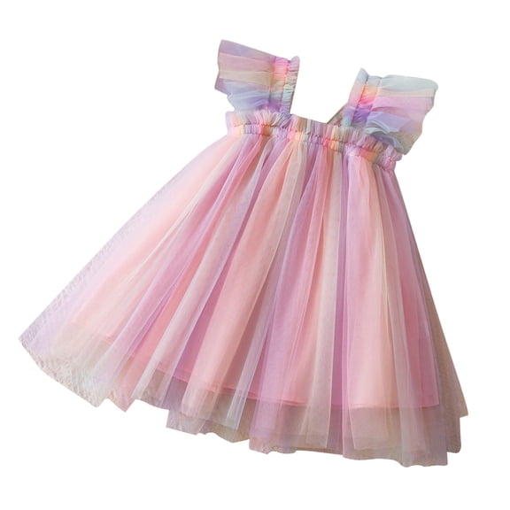yillto Little Girl Dress Ruffle Sleeveless Layered Princess Soft Tiered Dresses Party Birthday Outfit