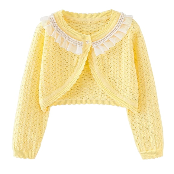 yillto Little Girl Knitted Sweater Lightweight Cardigan Cute Round Neck Long Sleeve Girls Sweaters Coat