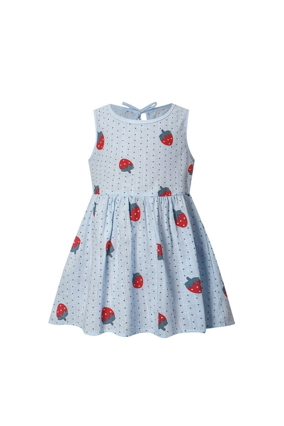 Little Girls Cotton Dress Sleeveless Crew Neck Lightweight Kids Spring Summer Printed Dresses