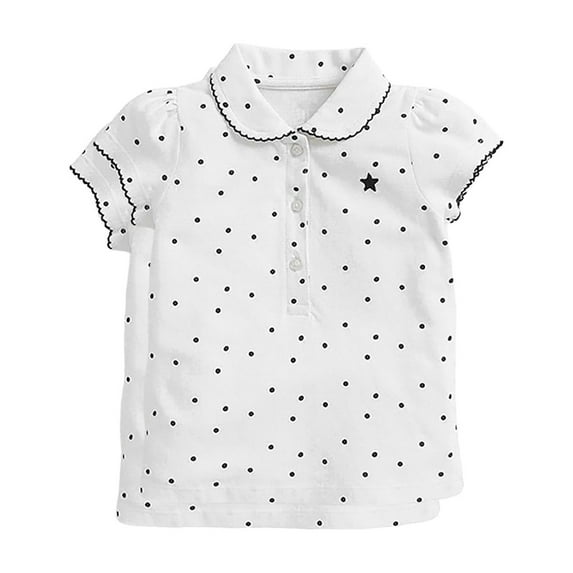 yillto Little Girls Cotton Shirts Puff Short Sleeve Collared Tshirts Girl Cute Uniform Summer Tee