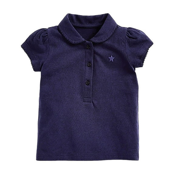 yillto Little Girls Cotton Shirts Puff Short Sleeve Collared Tshirts Girl Cute Uniform Summer Tee