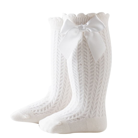 yillto Little Girls Cotton Socks Mesh Summer High Socks Bow Trim Crew Mid Cute Socks Dress Socks
