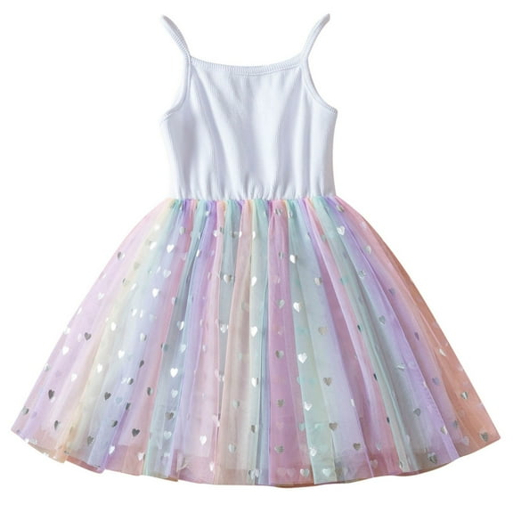 yillto Little Girls Dress Cute Rainbow Summer Party Princess Sundress Sleeveless Cami Dresses