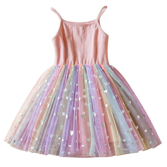 yillto Little Girls Dress Cute Rainbow Summer Party Princess Sundress Sleeveless Cami Dresses
