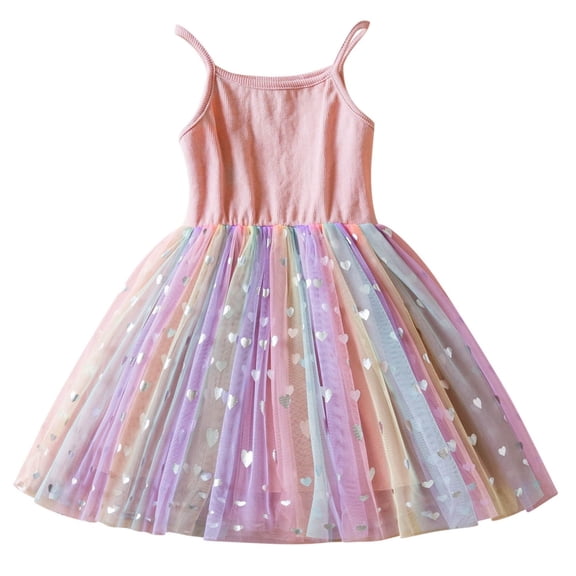 yillto Little Girls Dress Cute Rainbow Summer Party Princess Sundress Sleeveless Cami Dresses