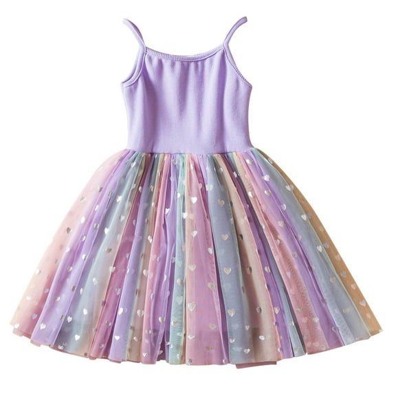 yillto Little Girls Dress Cute Rainbow Summer Party Princess Sundress Sleeveless Cami Dresses