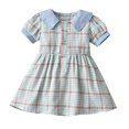 thumbnail image 1 of yillto Little Girls Dress Short Sleeve Plaid Cute Dress Collar Toddler Girl Summer Dresses 1-8 Years, 1 of 3