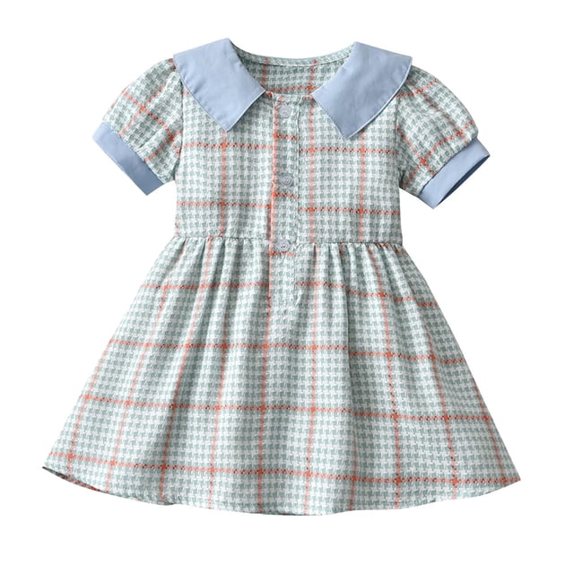 yillto Little Girls Dress Short Sleeve Plaid Cute Dress Collar Toddler Girl Summer Dresses 1-8 Years