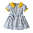 thumbnail image 1 of yillto Little Girls Dress Short Sleeve Plaid Cute Dress Collar Toddler Girl Summer Dresses 1-8 Years, 1 of 7