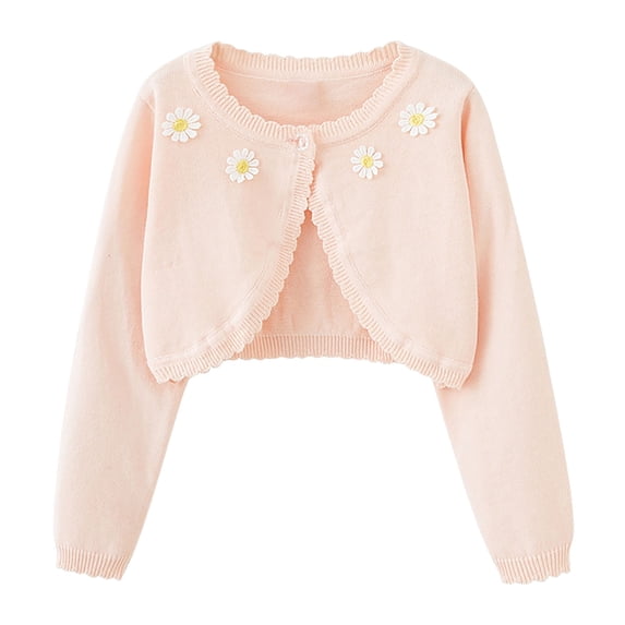yillto Little Girls Long Sleeve Cardigan Round Neck Ribbed Knitted Kids Girl Lightweight Coat