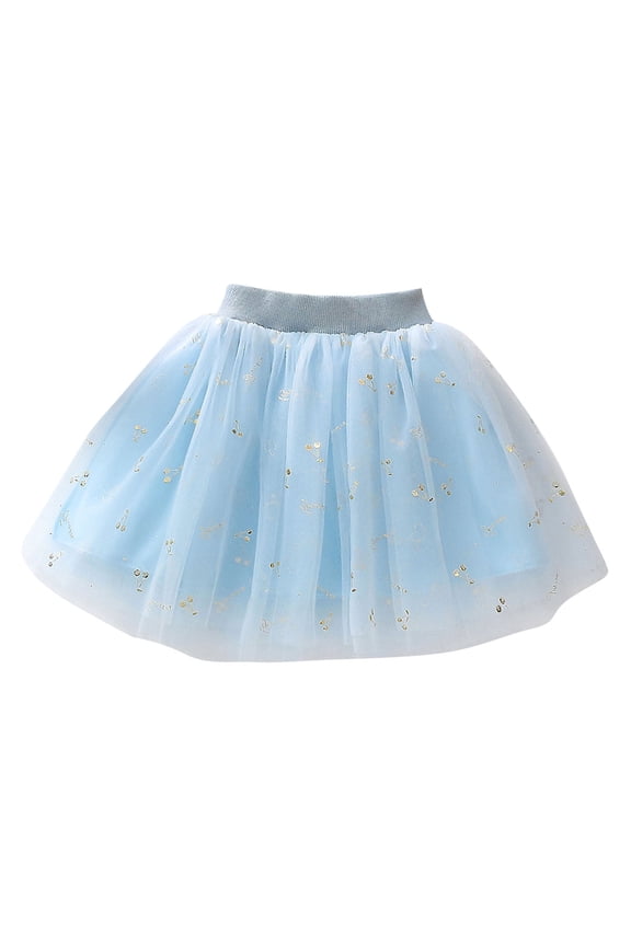 Little Girls Skirts Mesh Sequin Trim Elastic Waist A Line Layer Dance Princess Mini Skirt