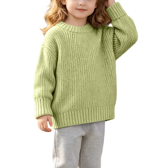 yillto Little Girls Sweaters Pullover Crewneck Thick Warm Fall Winter Long Sleeve Knit Sweater Tops