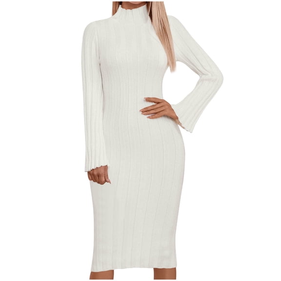 yillto Long Dress for Women's Ribbed Knit Mock Neck Slim Fitting Bodycon Elegant Maxi Dresses