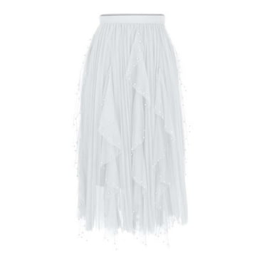 yillto Long Skirts for Women Pleated Layered Skirt Ladies Elegant Skirts Flowy Wedding Midi Skirt