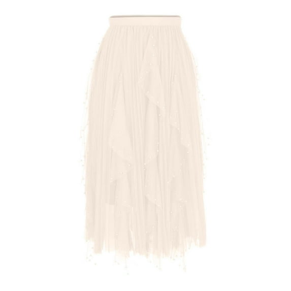 yillto Long Skirts for Women Pleated Layered Skirt Ladies Elegant Skirts Flowy Wedding Midi Skirt