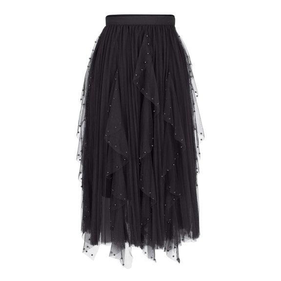 yillto Long Skirts for Women Pleated Layered Skirt Ladies Elegant Skirts Flowy Wedding Midi Skirt