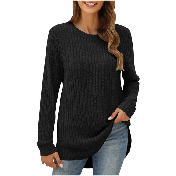 yillto Long Sleeve Shirts for Women Casual Tunic Tops Dressy Crew Neck Pullover Fall Lightweight Sweaters