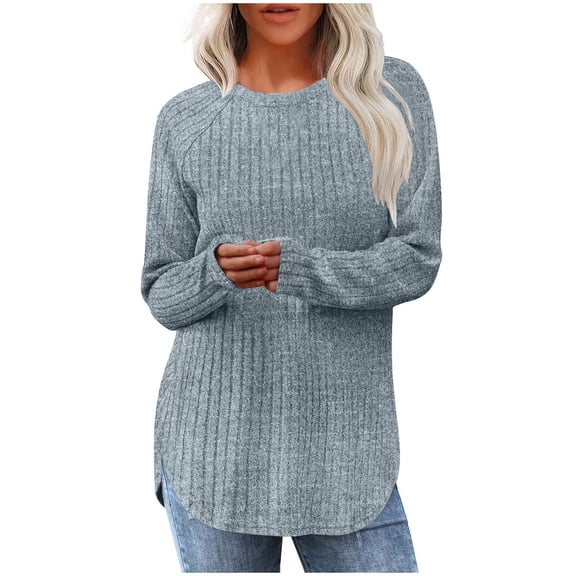 yillto Long Sleeve Shirts for Women Tunic Tops Loose Dressy Crew Neck Pullover Basic Lightweight Sweaters