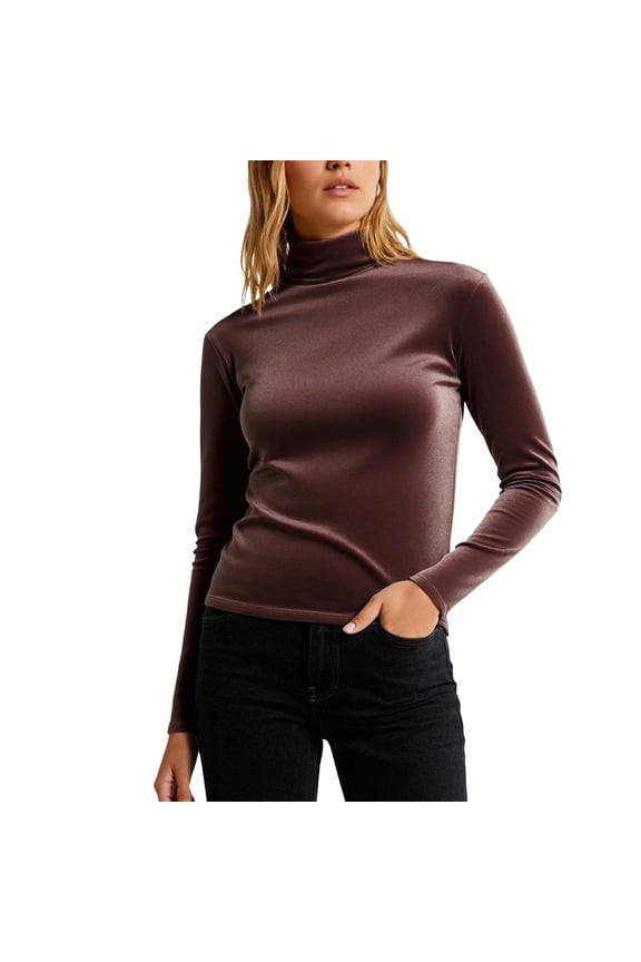 Long Sleeve Velvet Tops for Women Mock Neck Casual Layered Undershirt Fall Business Fashion Blouses
