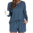 thumbnail image 1 of yillto Lounge Set for Womens Long Sleeve Ribbed Top and Shorts Loungewear Sweatsuit with Pockets, 1 of 3