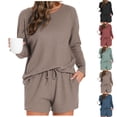thumbnail image 1 of yillto Lounge Set for Womens Long Sleeve Ribbed Top and Shorts Loungewear Sweatsuit with Pockets, 1 of 4