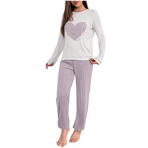 yillto Lounge Set for Womens Long Sleeve Ribbed Tops and Sleepwear Nightwear Pants Pajamas Bottoms