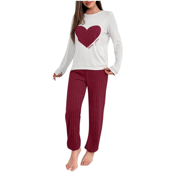 yillto Lounge Set for Womens Long Sleeve Ribbed Tops and Sleepwear Nightwear Pants Pajamas Bottoms