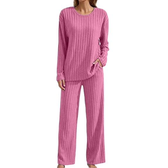yillto Sets for Women's Ribbed Long Sleeve Tops and Pajamas Pjs Pants Soft Comfy Matching Fall 2 Piece Outfits